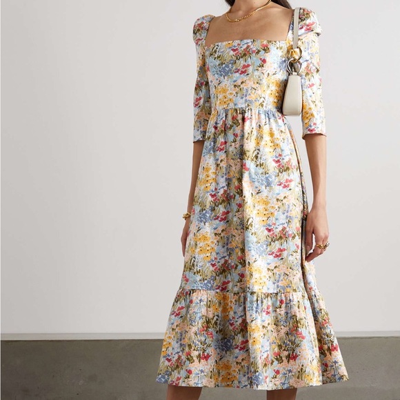 🚫Sold🚫 Reformation Dress Midi Long Sleeve Floral Cyprus Countryside NWOT - Picture 1 of 7